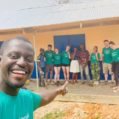 Volunteers outside the newly built classroom in Ghana