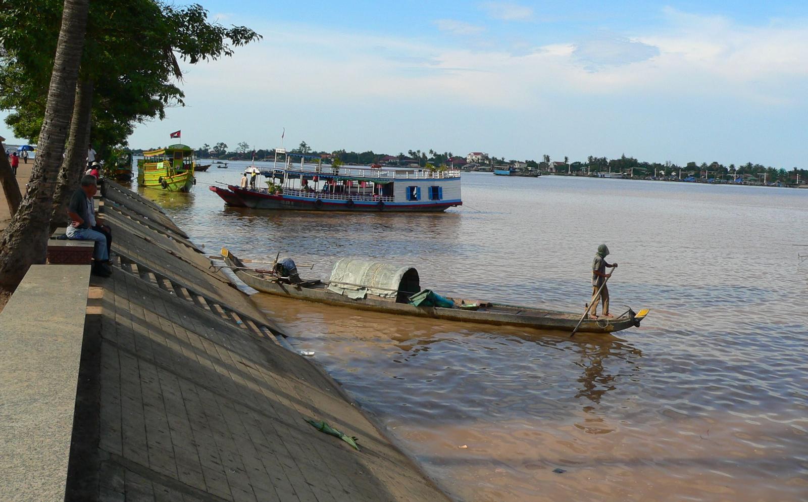 Locals on the Mekong river in Cambodia