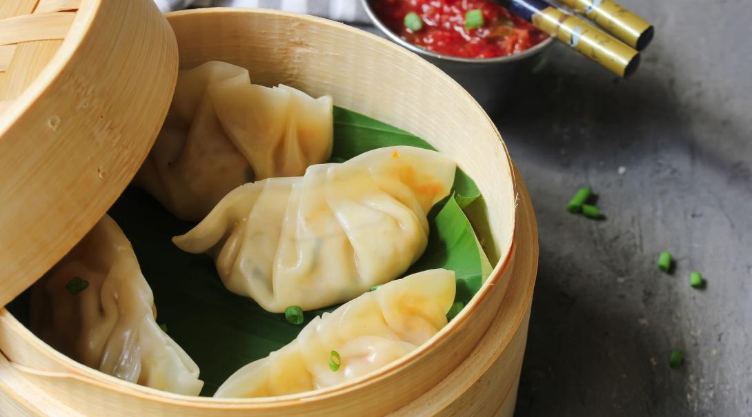 A traditional vegan dish in Nepal called Momo. This dish can be enjoyed alongside lentil soup