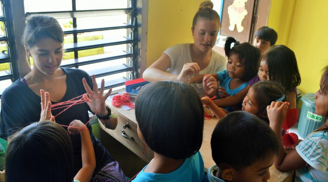 Local children use their creativity during an arts and crafts lesson run by Projects Abroad Childcare volunteers in the Philippines.  