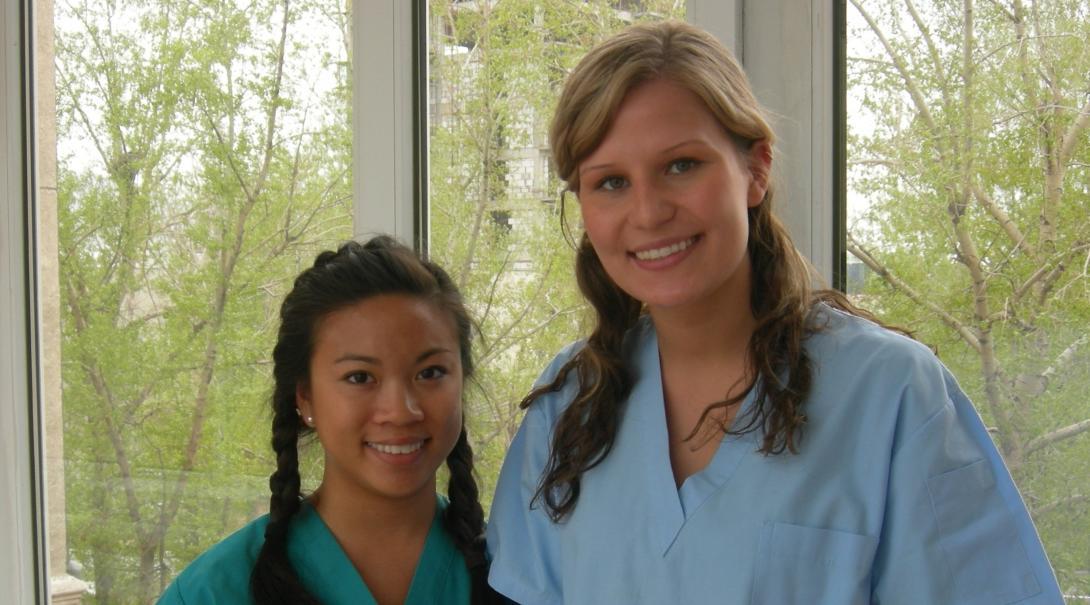 Teenagers at the hospital where they'll spend their medical internship in Mongolia