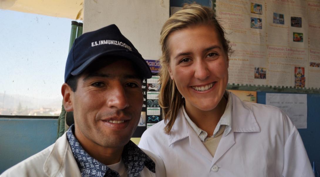 A Projects Abroad intern is seen smiling with the local doctor who she worked with during her medical internship in Peru.