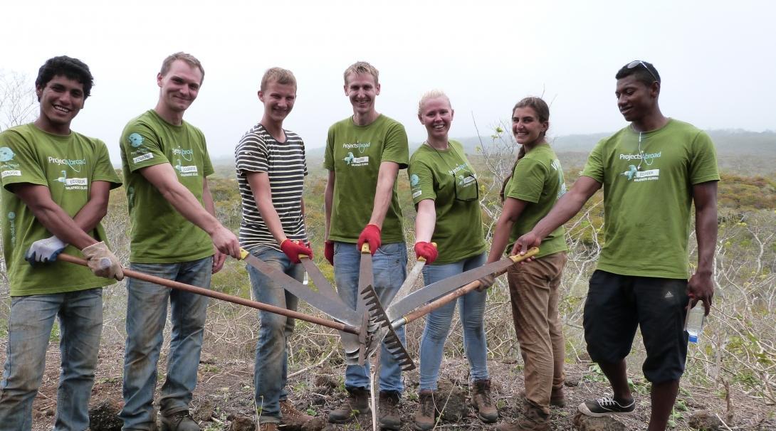 Volunteers do conservation work after learning Spanish in Ecuador.