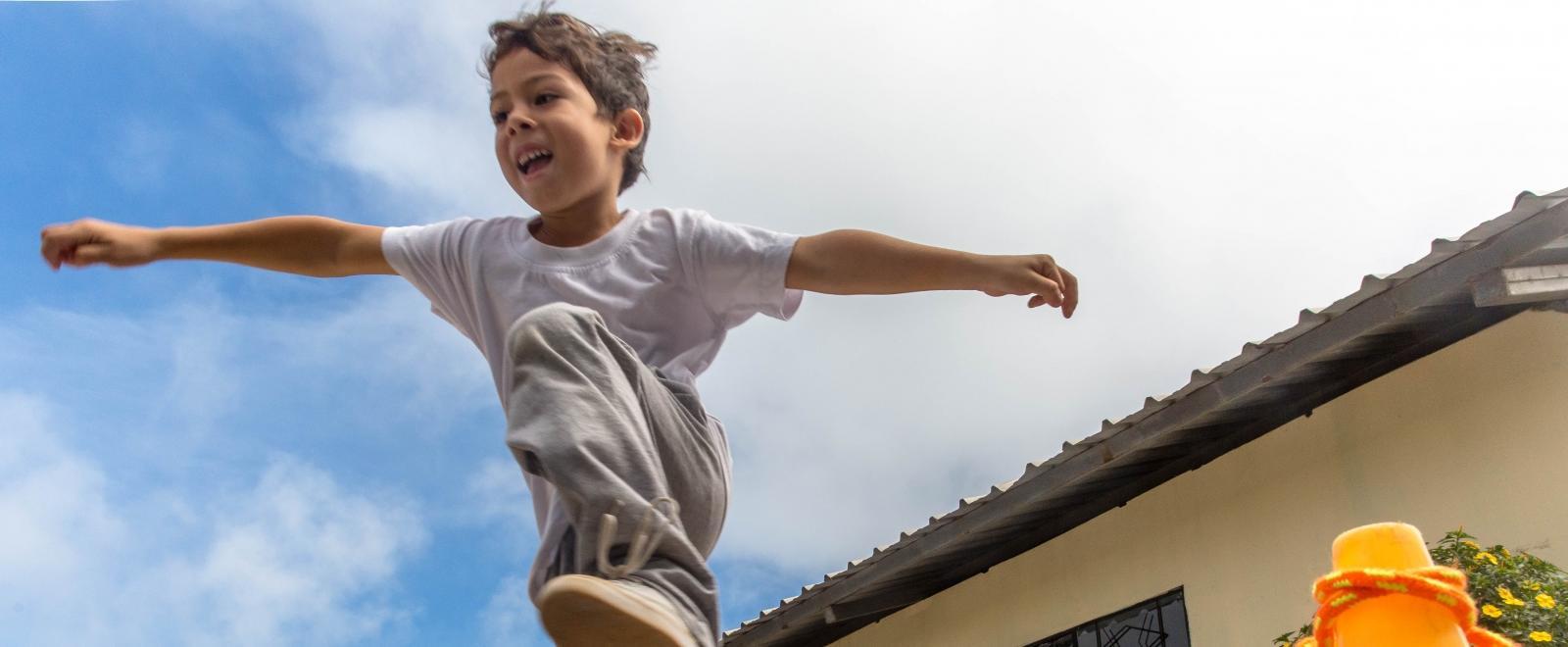 A child participates in a sports day during our volunteer sports coaching in Ecuador