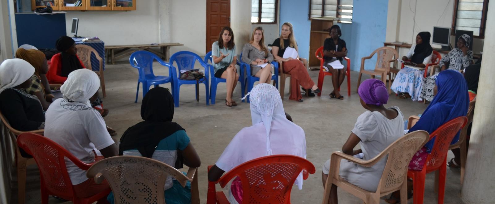 Interns give a women's rights presentation on Projects Abroad's Human Rights internship for teenagers in Ghana