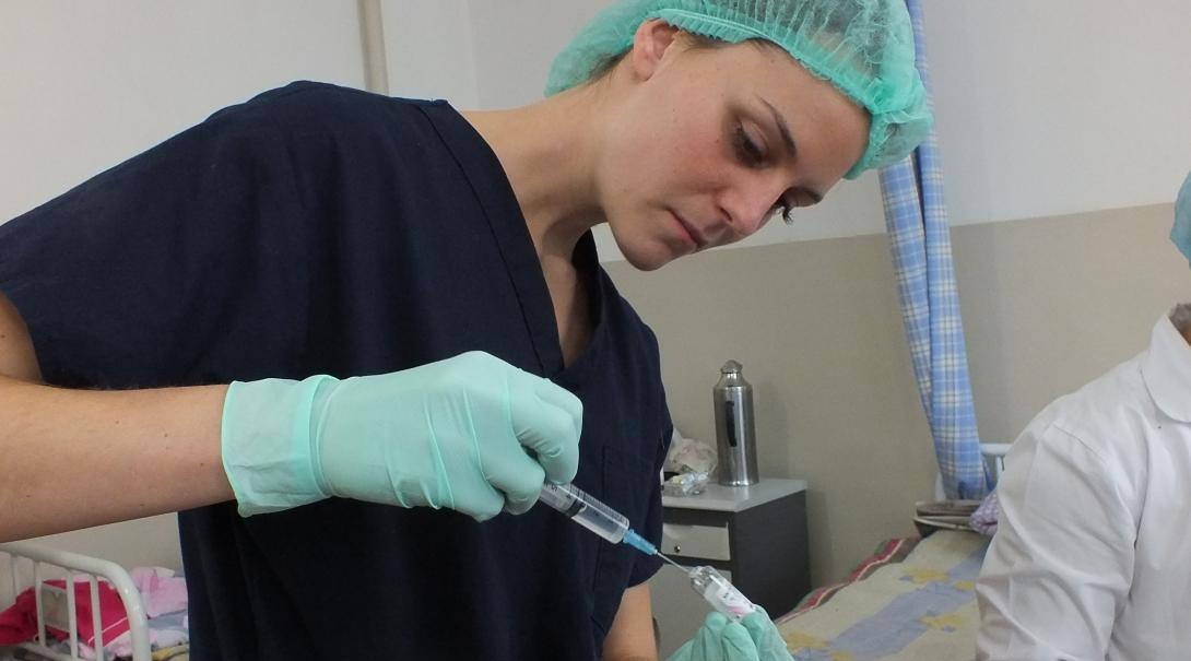 An intern learns to give injections on our Medicine placement for high school students in Mongolia.