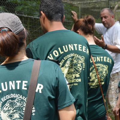 Stuart Timson take the Conservation volunteers on a tour of the animal rescue centre in Peru