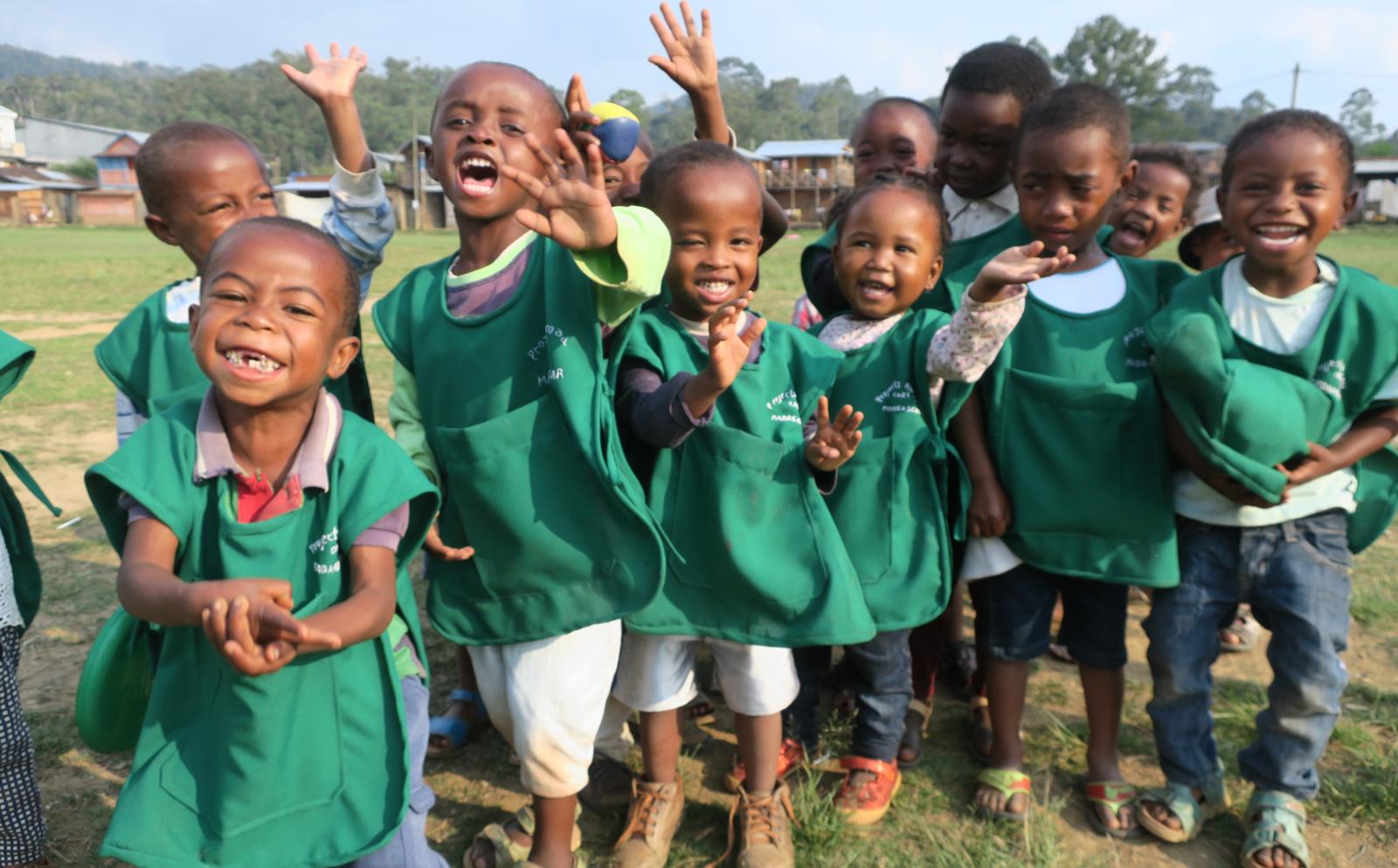 Volunteers work with kids in Madagascar on a childcare volunteer opportunity. 