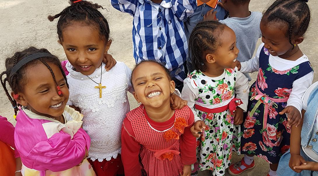 A group of children after being spoken to about gender equality in Tanzania.