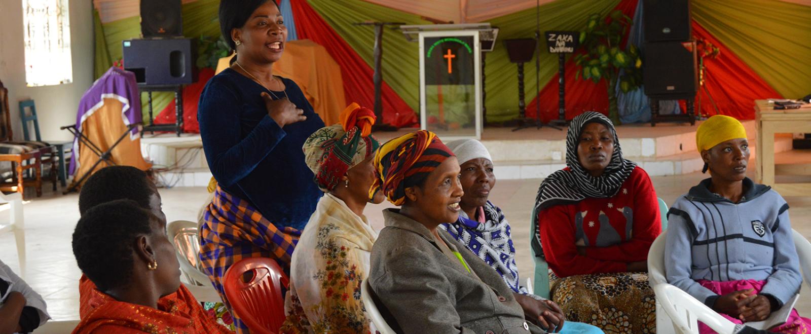 Local women attend a training session hosted by women’s empowerment volunteers in Tanzania.