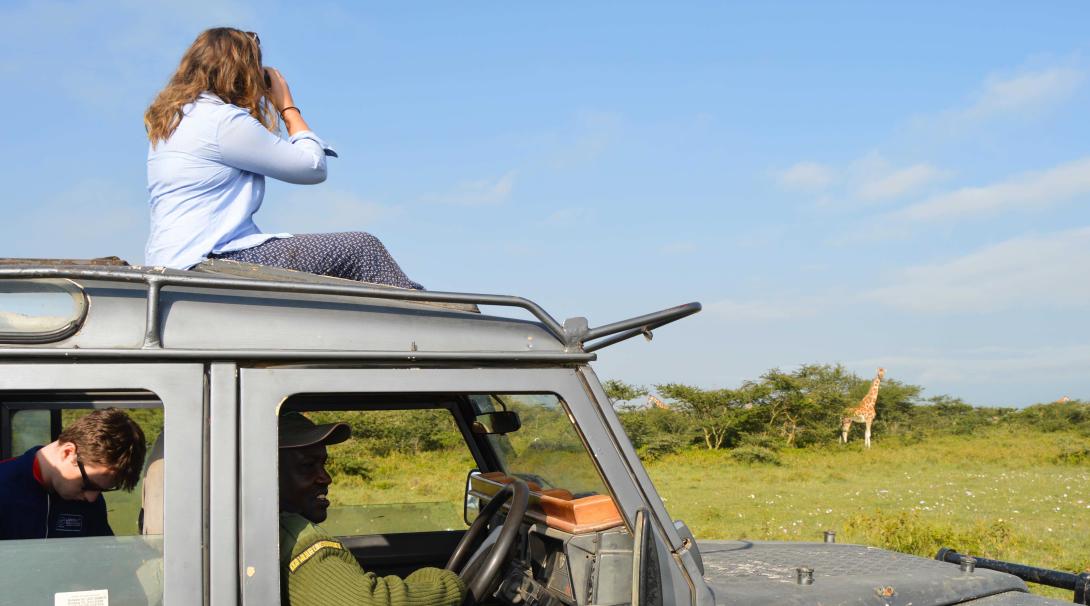 Projects Abroad conservation volunteers in Kenya observe Giraffes during their Giraffe and Lion Conservation project.