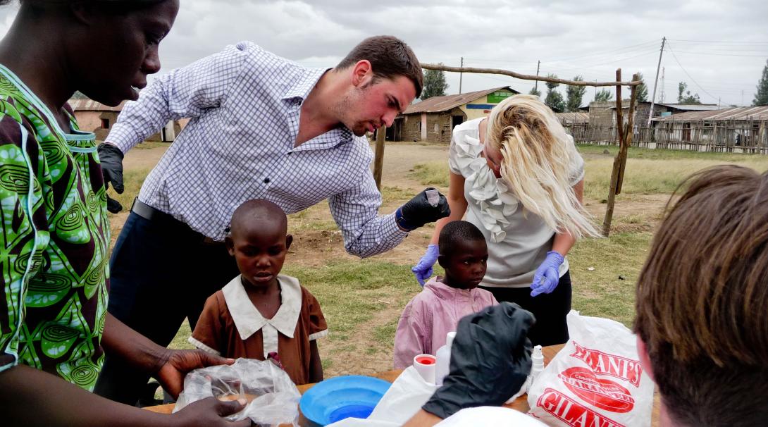 Volunteers doing medical and dentistry internships with Projects Abroad in Ghana organize a medical outreach.