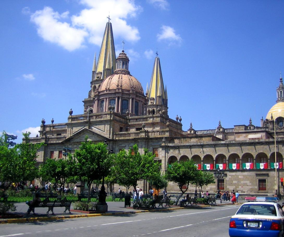 A scenic view of a building in Guadalajara, Mexico. 