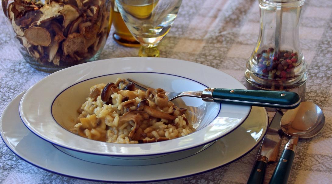 A bowl of mushroom risotto makes for a healthy vegan meal