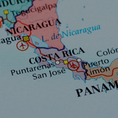 Map showing central America with a focus on Costa Rica
